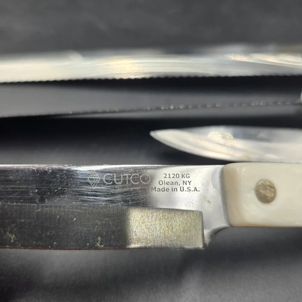Vintage CUTCO Pearl White Knife Set 14 Piece USA Made Spatula Forks Steak Knives